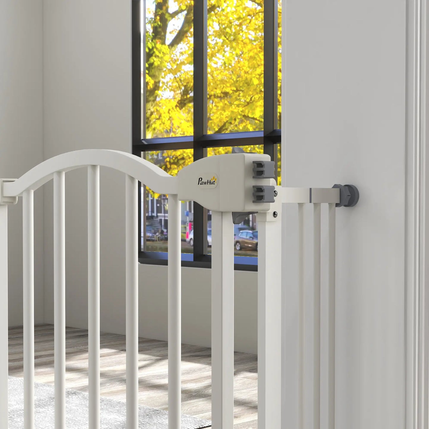 Extra Tall Dog Gate with Door, Pressure Fit, Auto Close, 29"-39", White Houses, Kennels & Pens at Gallery Canada
