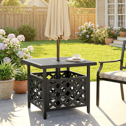 22" Outdoor Coffee Table, Metal Top, Slatted, Black Patio Side Tables at Gallery Canada