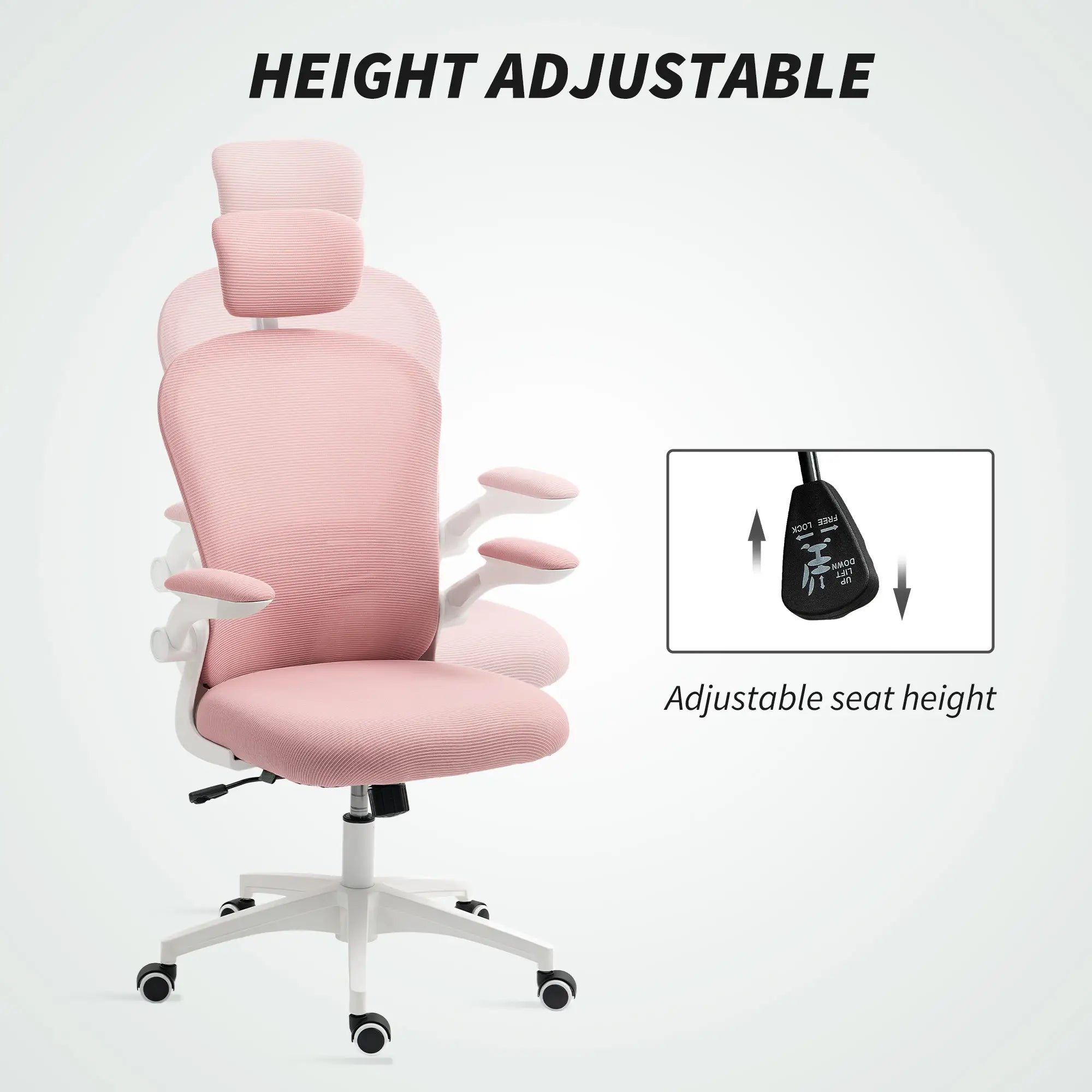 Mesh Office Chair, Adjustable Headrest, 4D Lumbar Support, Flip-Up Arm, Pink Office Chairs at Gallery Canada