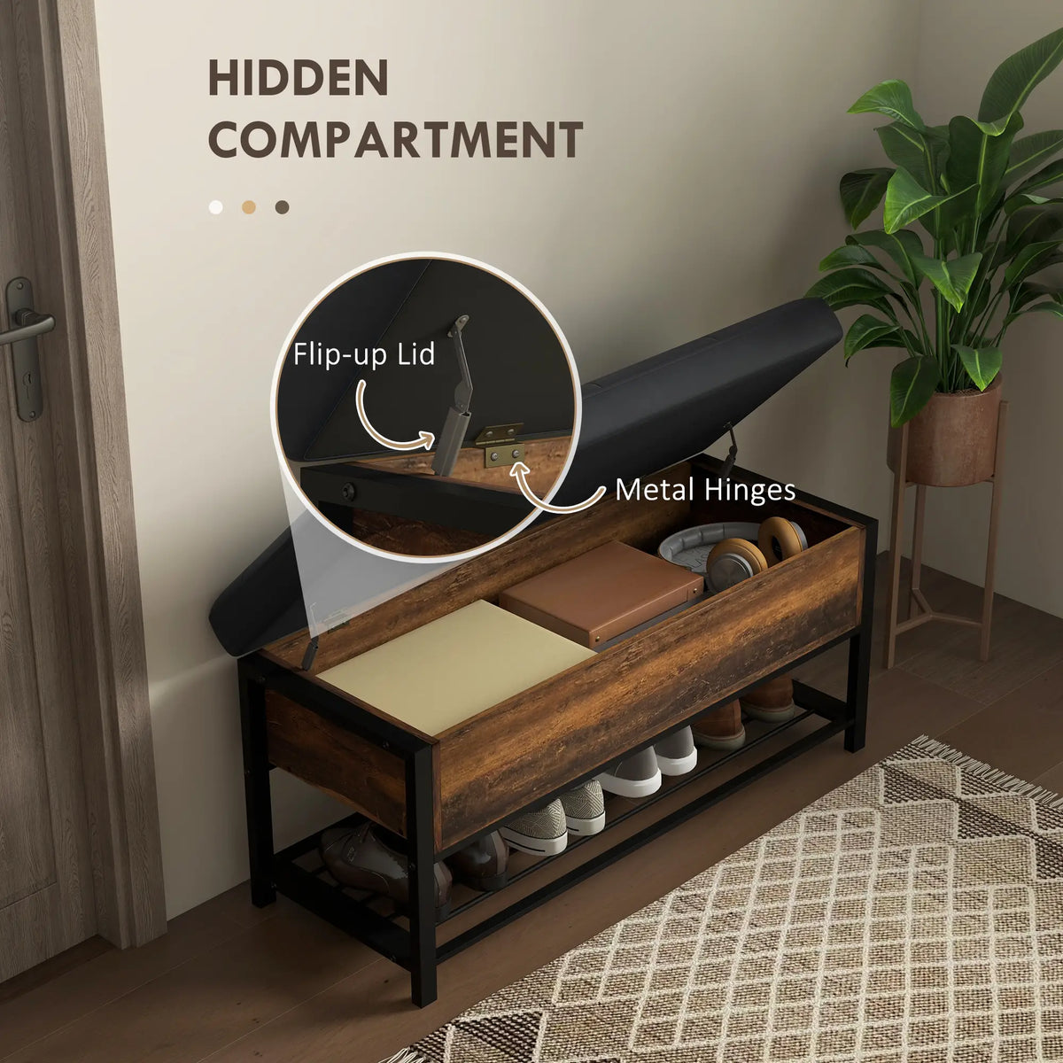 Shoe Storage Bench with Seat, Flip Top, Hidden Space, 4 Pairs Shoe Storage Cabinets & Racks at Gallery Canada