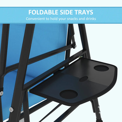 3-Seat Outdoor Porch Swing With Adjustable Canopy, Tray, Cushion, Blue Patio Swings with Stand at Gallery Canada
