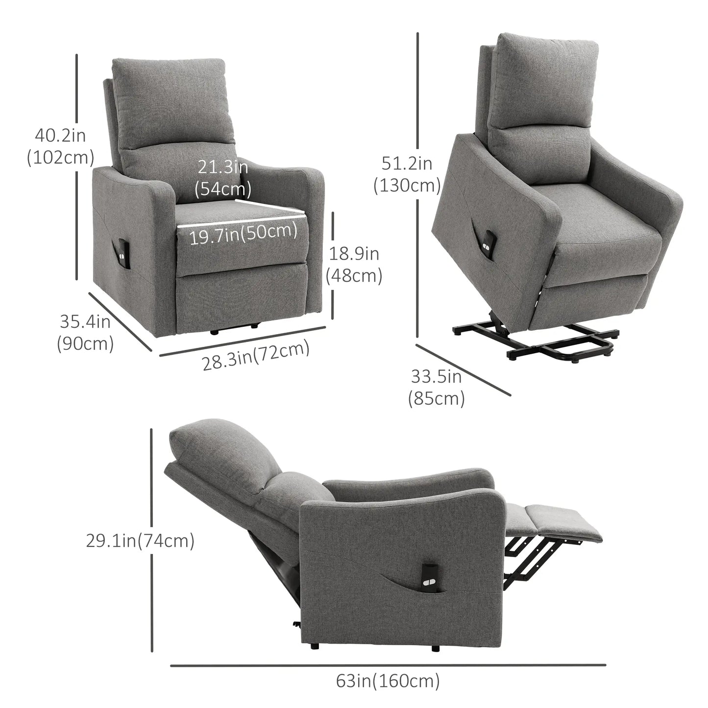 Electric Lift Recliner Chair, Power Chaise Lounge, Remote Control, Side Pocket Electric Power Lift Chairs at Gallery Canada