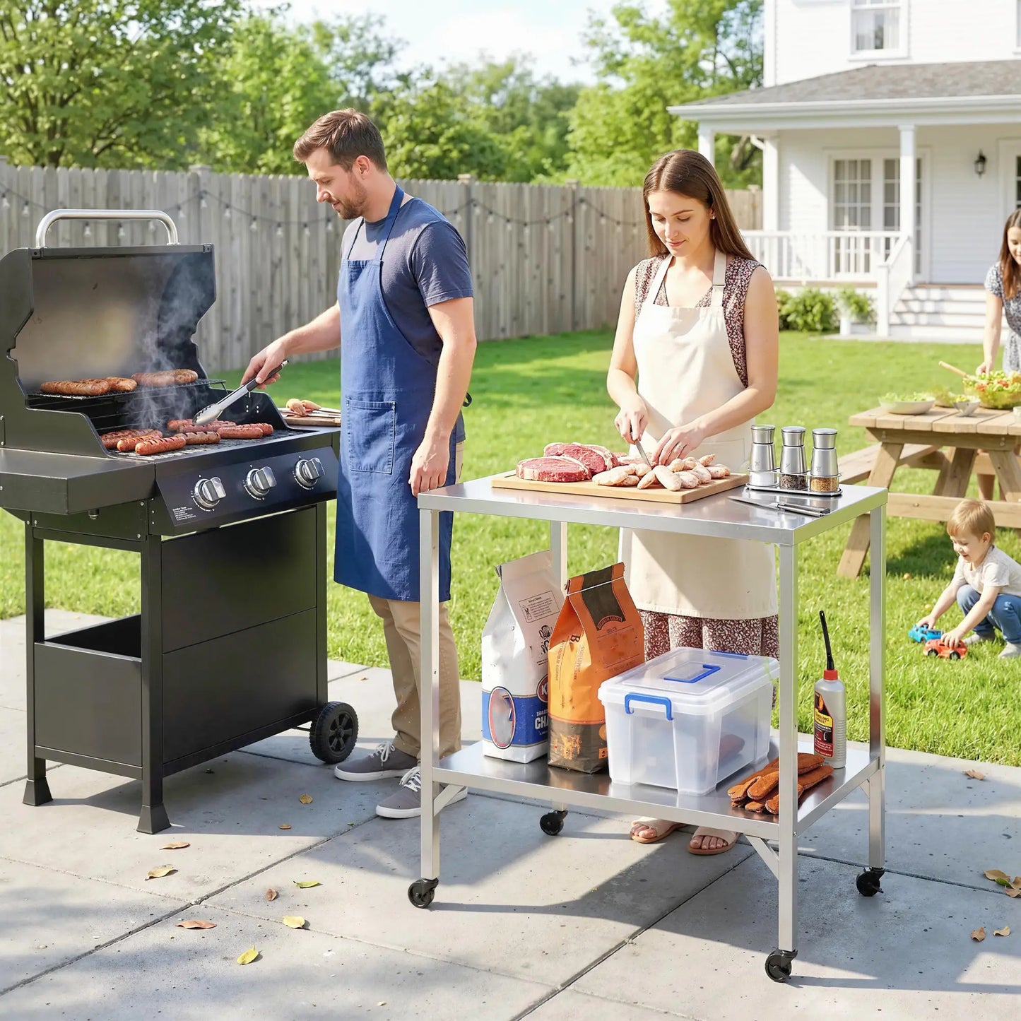 Outdoor Grill Cart, Stainless Steel Tabletop, Pizza Oven Stand, Lockable Wheels Outdoor Grill Carts at Gallery Canada
