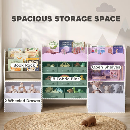 Kids Toy Storage Organizer, Bookshelf with 8 Fabric Bins, 2 Rolling Drawers, White Bookshelves & Bookcases at Gallery Canada