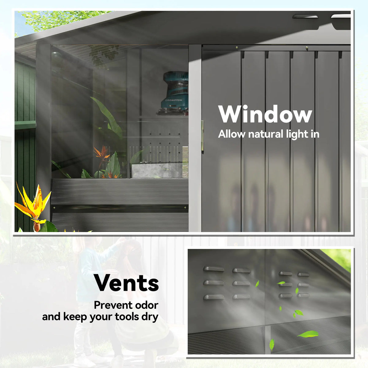 8' x 6' Outdoor Storage Shed, Metal Garden Shed, Dark Grey Sheds at Gallery Canada