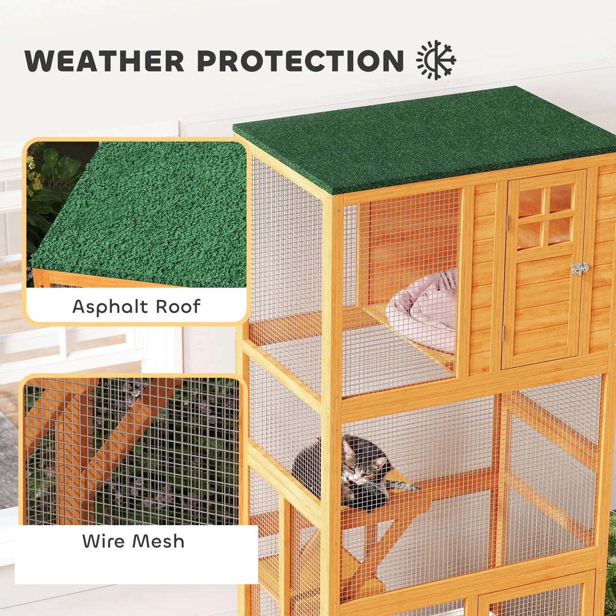 74" Wooden Outdoor Cat House, Weatherproof, Wheeled, High Weight Capacity, Orange Outdoor Cat Enclosures at Gallery Canada