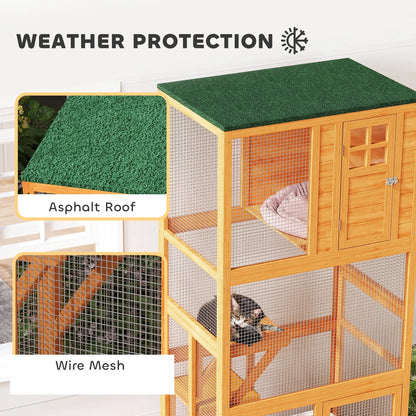 74" Wooden Outdoor Cat House, Weatherproof, Wheeled, High Weight Capacity, Orange Outdoor Cat Enclosures at Gallery Canada