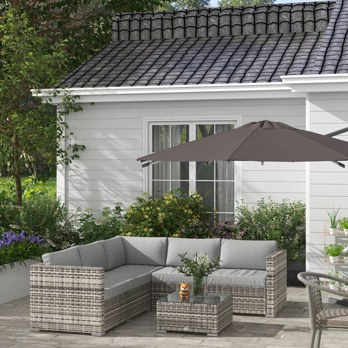 4-Piece Rattan Wicker Outdoor Furniture Set, Corner Sofa, Loveseats, Coffee Table, Cushions, Grey