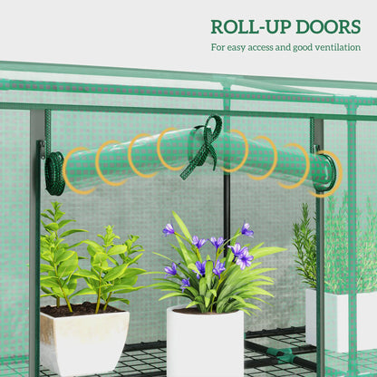 Lean-To Greenhouse, 3 Tier Shelves, 3 Roll-Up Doors, Indoor Outdoor, Green Greenhouses at Gallery Canada