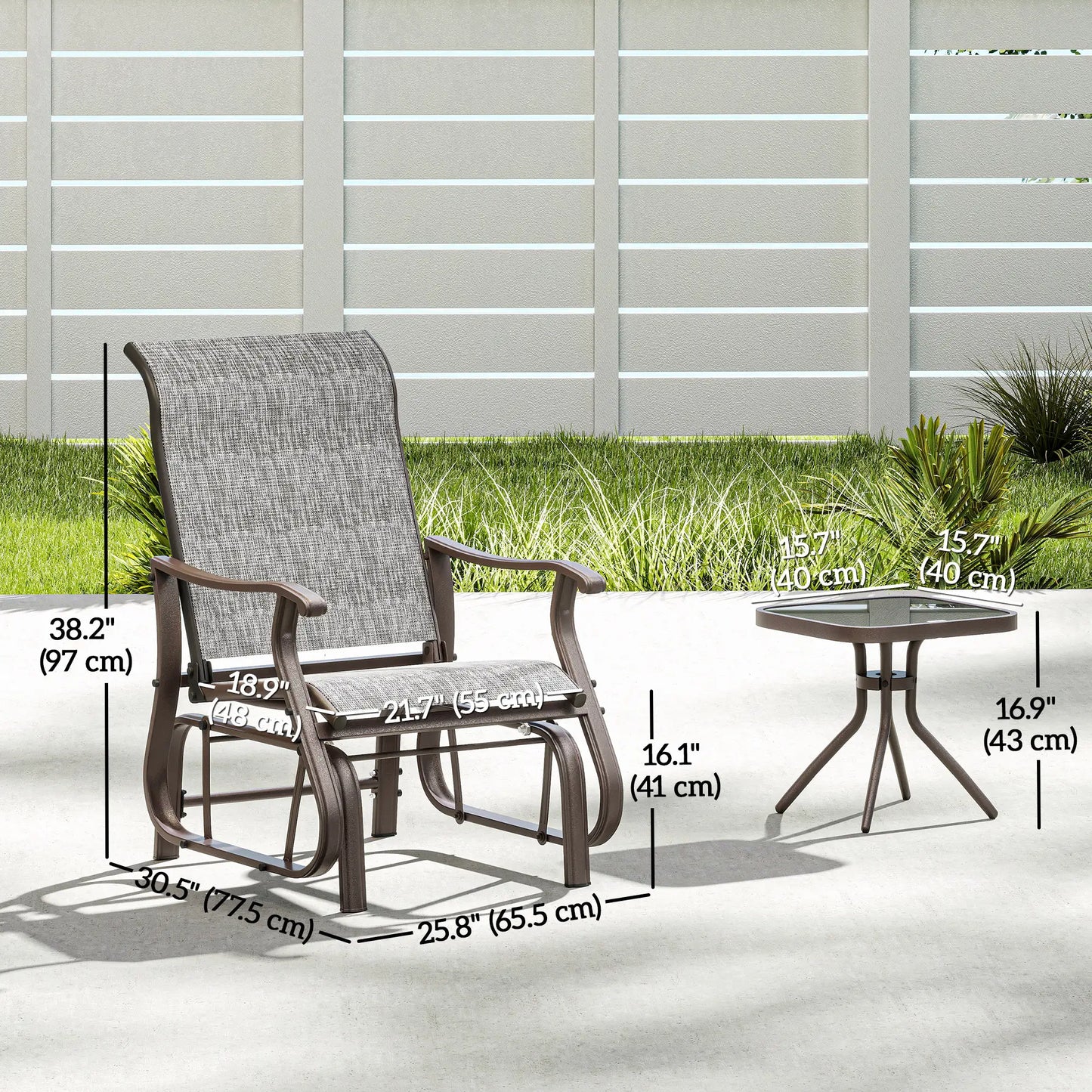 3 Pc Gliding Rocking Chair Bistro Tea Table Set, Grey Bistro Sets at Gallery Canada