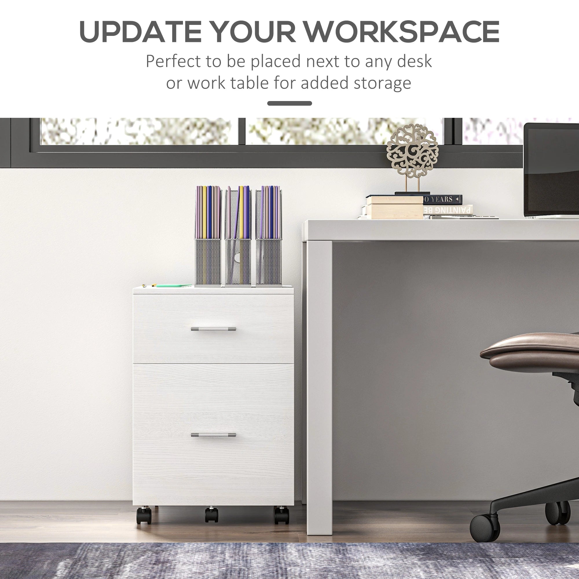 Mobile Vertical File Cabinet, 2 Drawers with Wheels, Letter or A4 Size, White Office Cabinets & Cupboards at Gallery Canada