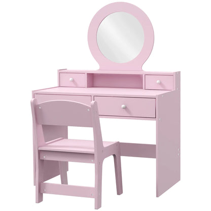 Kids Vanity Set, Makeup Table with Mirror, Stool, Drawers, Ages 3-8, Pink Toy Vanity Pink at Gallery Canada