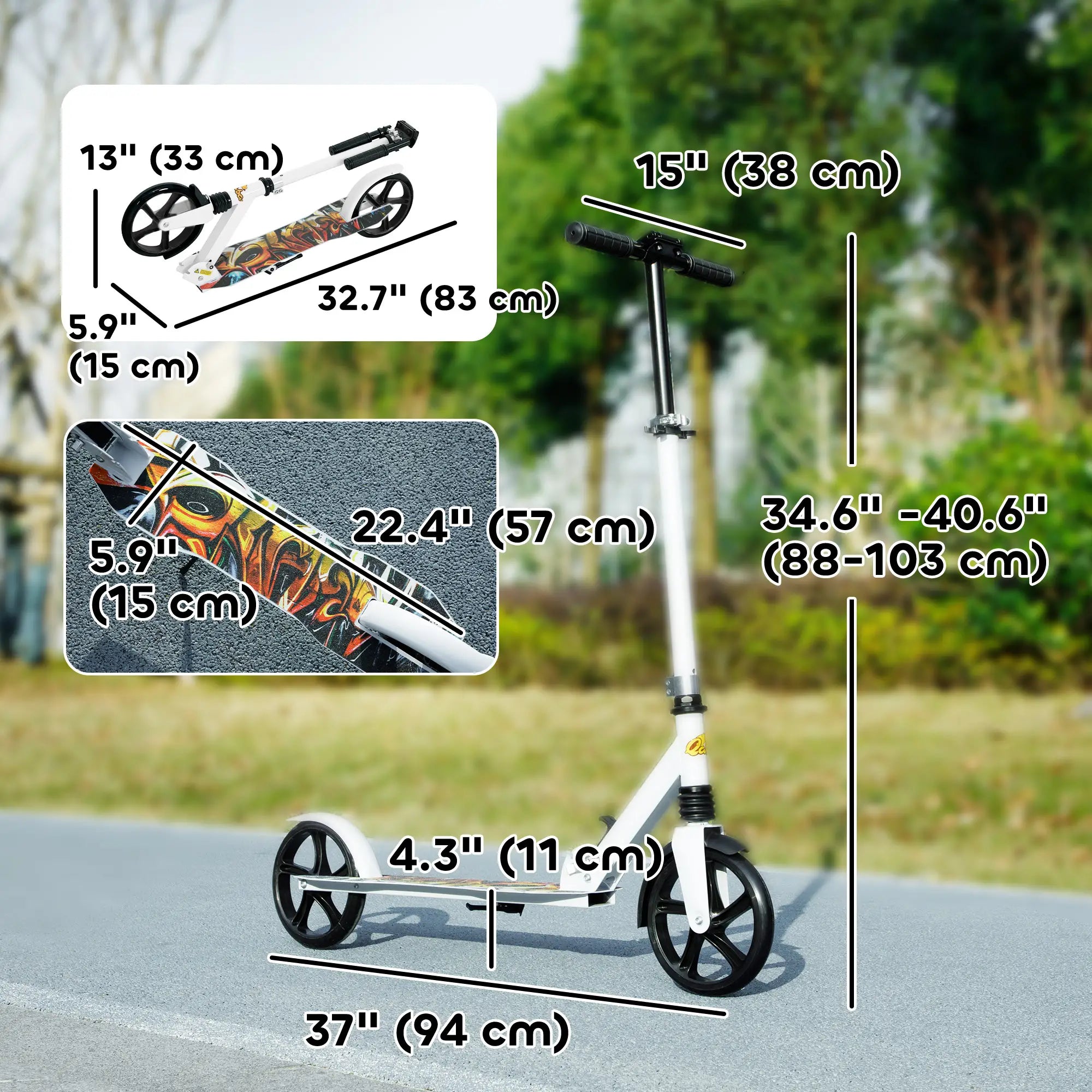 Kids Kick Scooter, Adjustable Height, Rear-Fender Brake, 200mm Wheel, Foldable, White Scooters at Gallery Canada