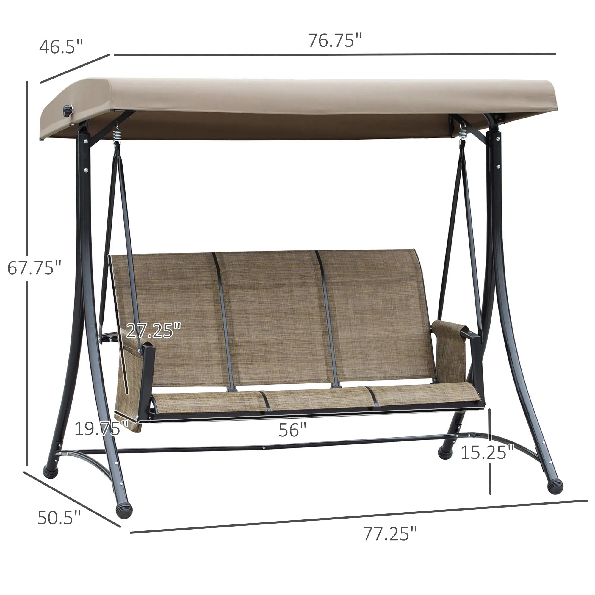 3-Person Porch Swing Chair With Adjustable Canopy, Brown Patio Swings with Stand at Gallery Canada