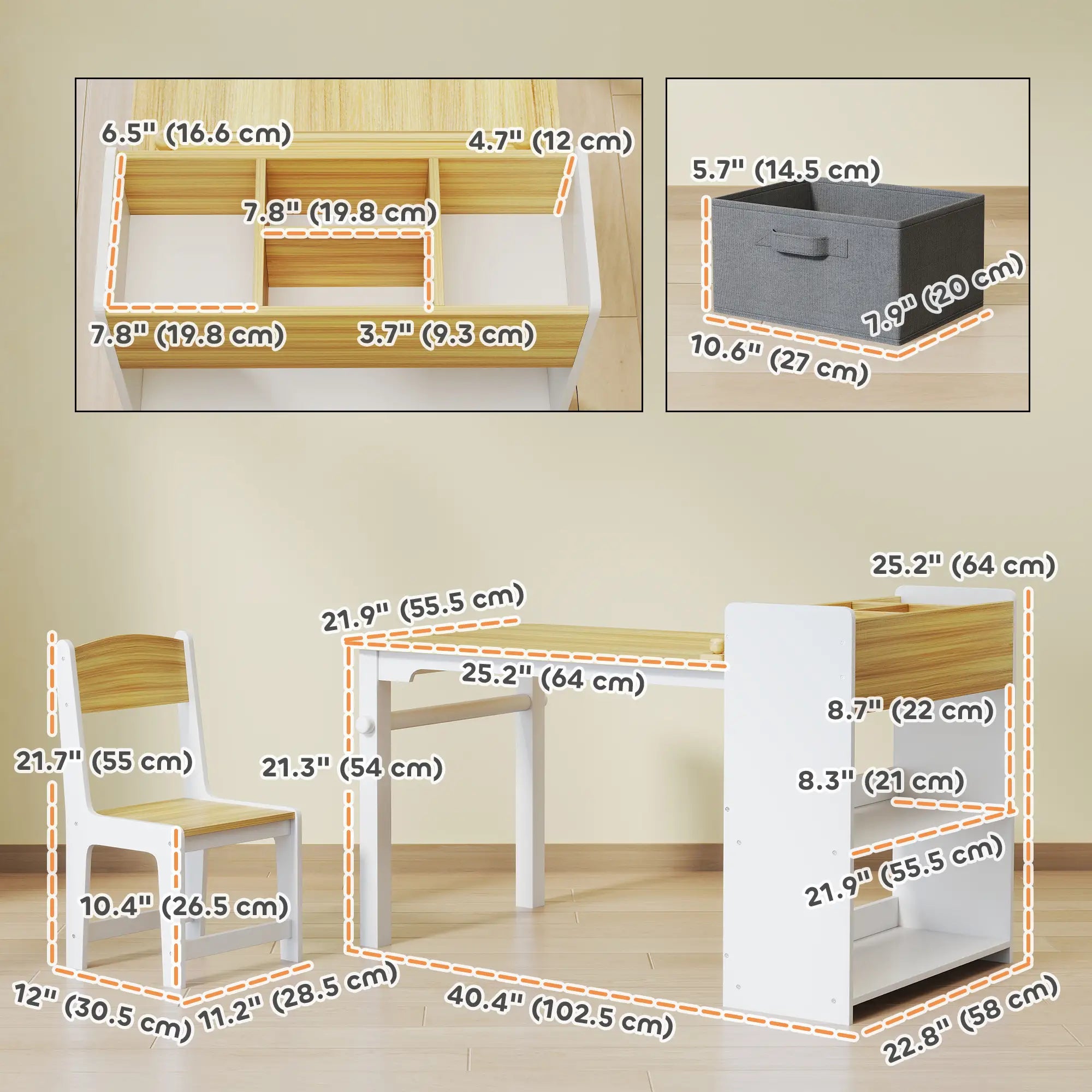 Kids Table and Chairs Set, Toddler Art Table with Paper Roll, Storage, Natural Wood Kids Table Sets at Gallery Canada