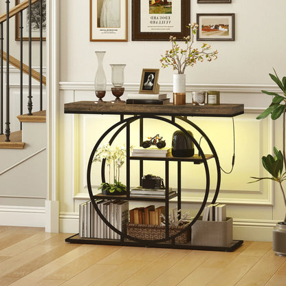 4-Tier Console Table With Charging Station, LED Lights, 39", Rustic Brown Console Tables at Gallery Canada