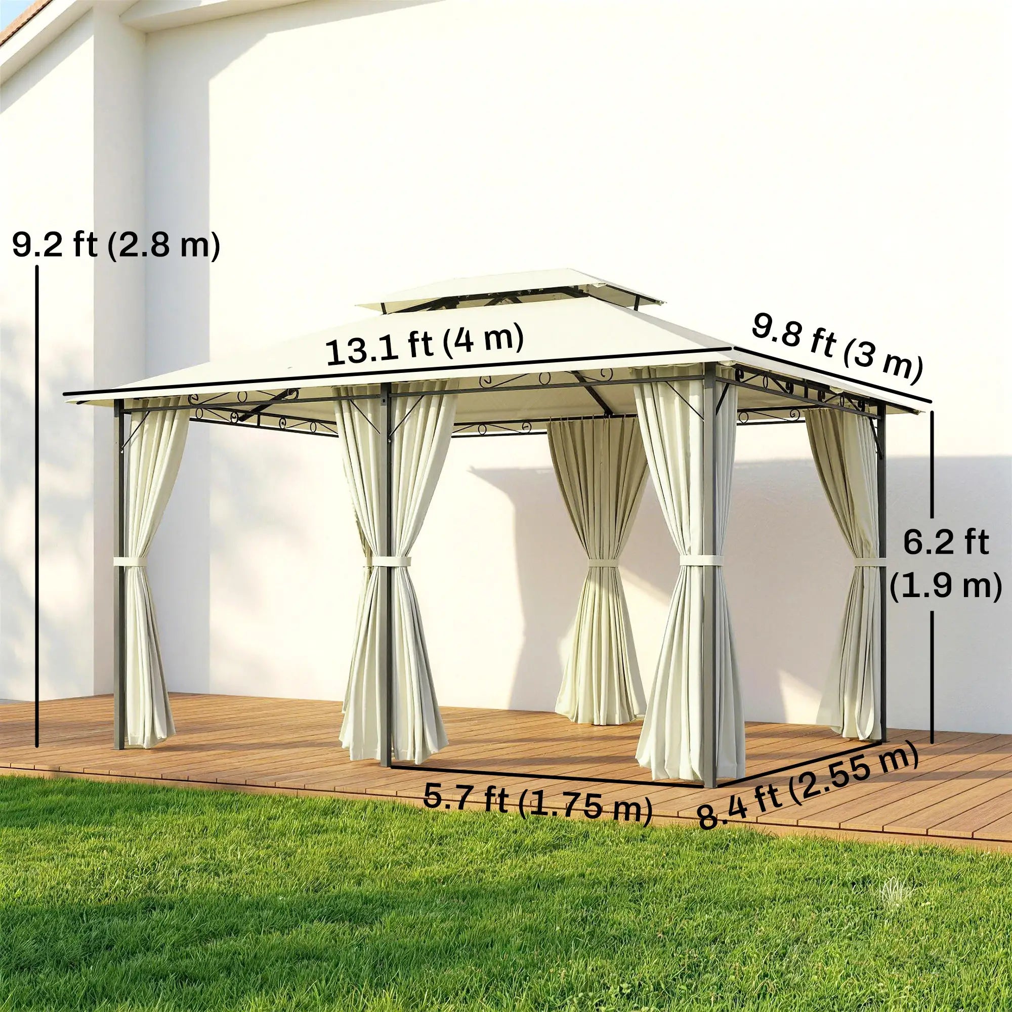 13' x 10' Soft-top Gazebo Patio Steel Canopy Portable Party Event with Double Canopy Roof, Curtains, Cream White Gazebos at Gallery Canada
