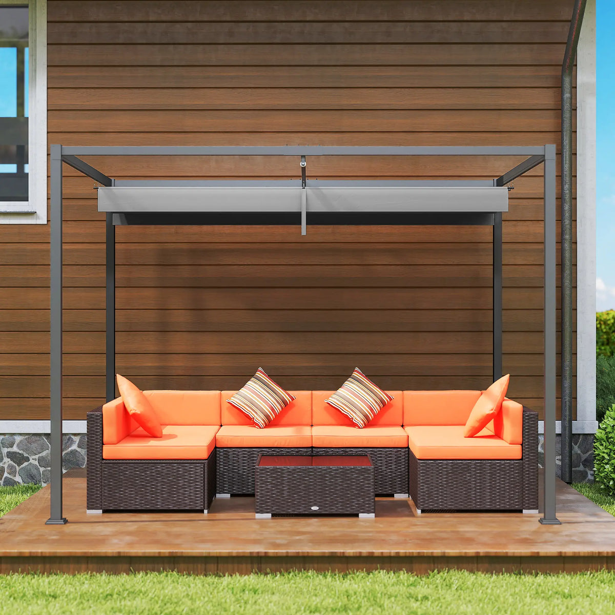 10x7ft Pergola, Retractable Roof, Outdoor Patio Sun Shelter, Grey Pergolas at Gallery Canada