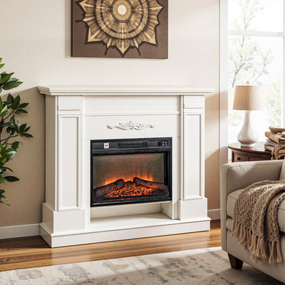 46" Electric Fireplace with Mantel, 1400W Heater, Realistic Flame, White Electric Fireplaces at Gallery Canada