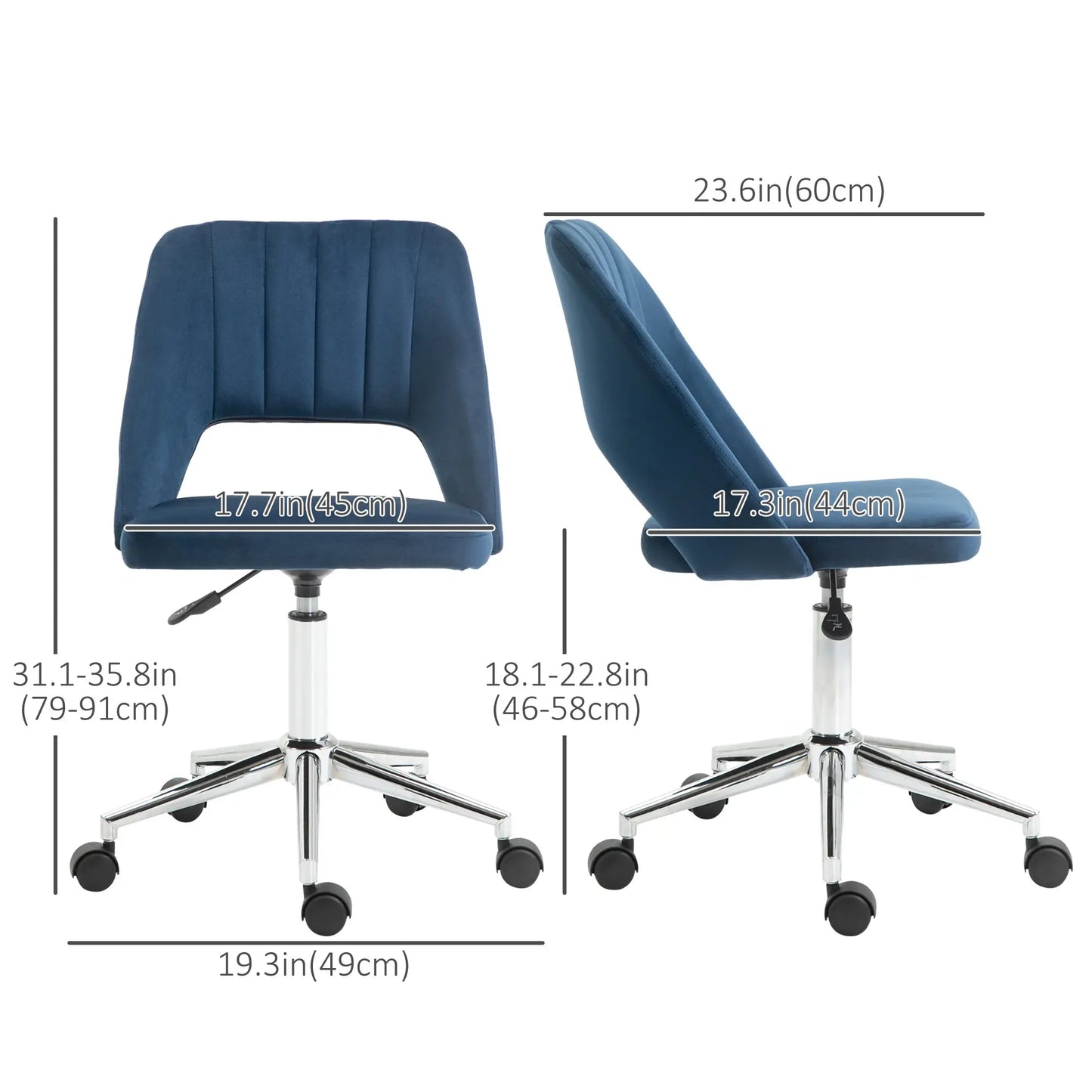 Mid Back Office Chair, Velvet Fabric, Swivel, Scallop Shape, Blue Task Chairs at Gallery Canada