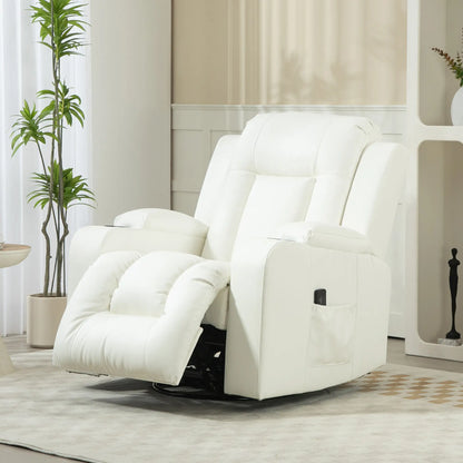 Swivel Massage Recliner Chair, Manual Rocker, PU Leather, Cream White Single Sofas at Gallery Canada
