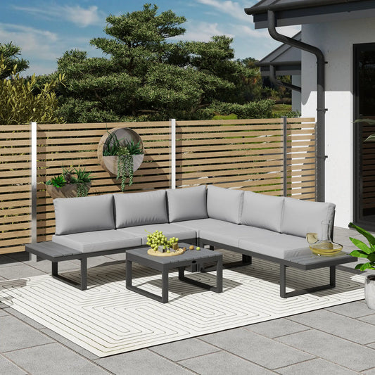 4 Piece Outdoor Patio Furniture Set, 5 Level Reclining Garden Corner Sofa Patio Furniture Sets Black, Light Grey at Gallery Canada