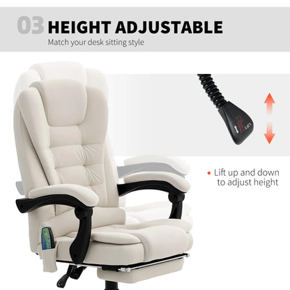 7-Point Vibrating Massage Chair, Reclining Office Chair with Footrest, Beige Massage Chairs at Gallery Canada
