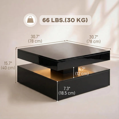 LED Coffee Table with Storage, 2-Tier Modern Center Table with Open Shelf and Remote for Living Room, High Gloss Black Coffee Tables at Gallery Canada