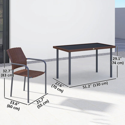 5 Piece Outdoor Dining Set, PE Wicker Rattan Patio Furniture, Stackable Chairs, Glass Table Top