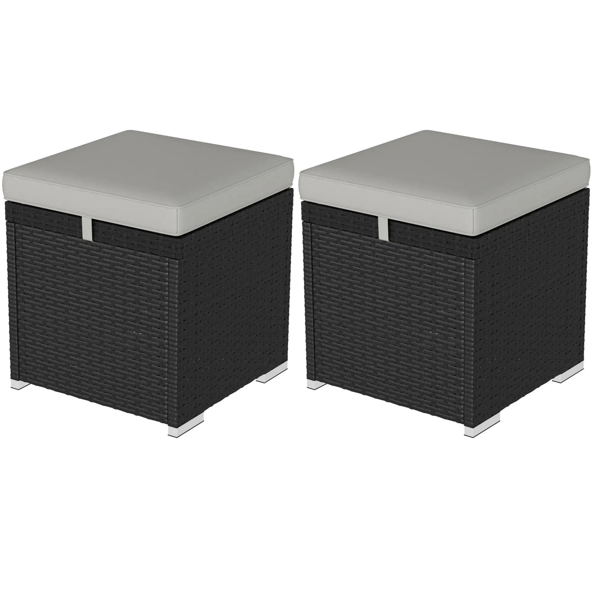 2 Wicker Outdoor Ottomans with Storage, Removable Cushion, Grey Patio Furniture Sets at Gallery Canada