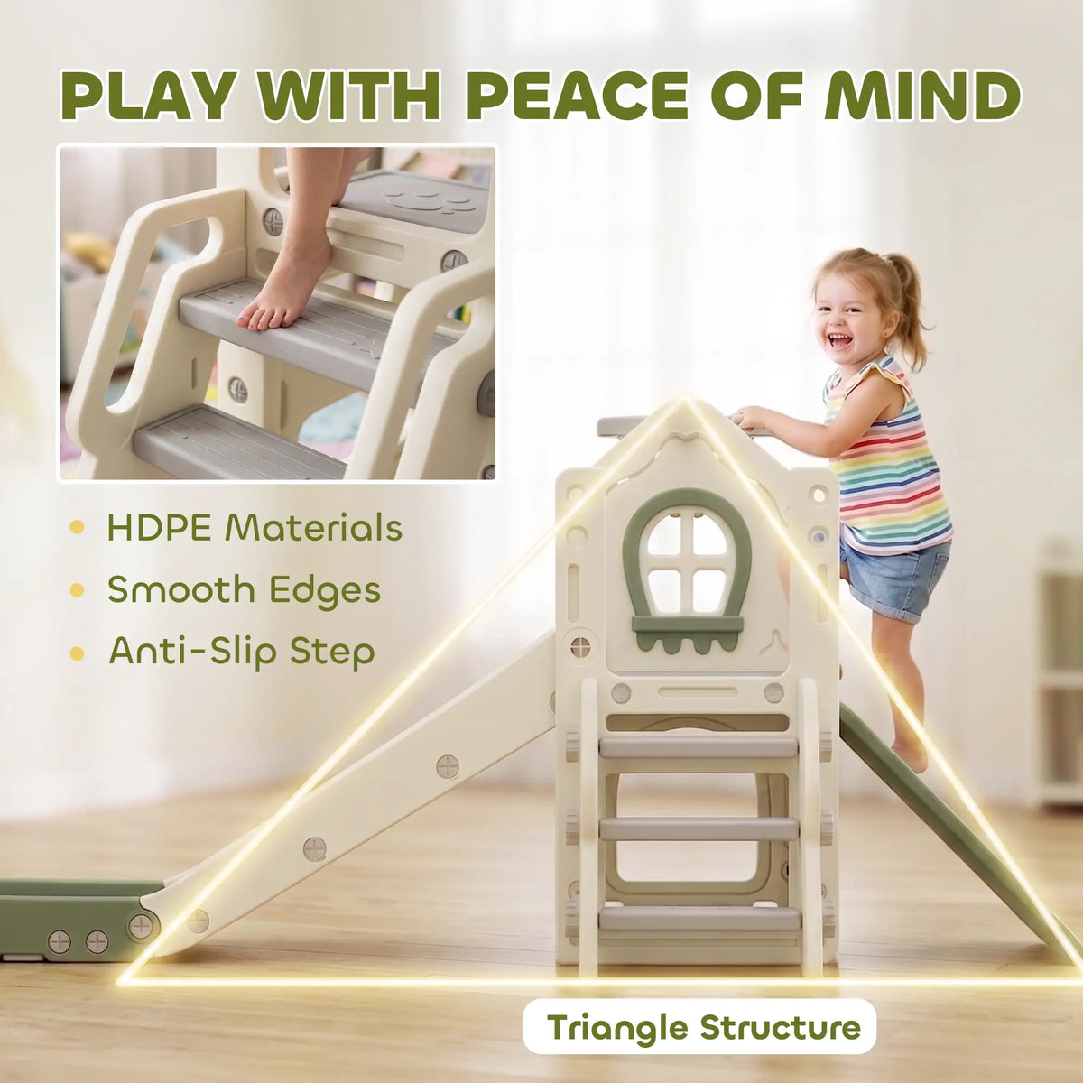 Foldable 4 in 1 Toddler Slide with Climber, Basketball Hoop, Storage Space and Basketball for Ages 1-3 Years, Cream Gym Sets & Swings at Gallery Canada