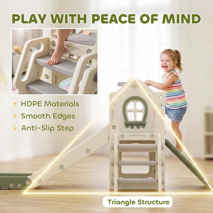 Foldable 4 in 1 Toddler Slide with Climber, Basketball Hoop, Storage Space and Basketball for Ages 1-3 Years, Cream Gym Sets & Swings at Gallery Canada