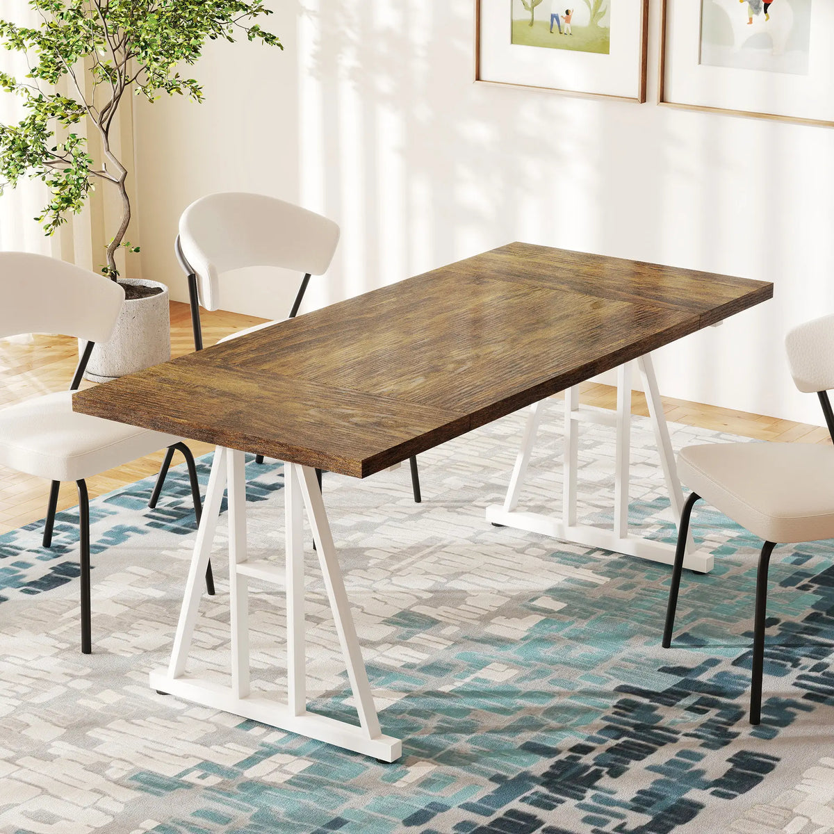 Farmhouse Kitchen Table for 8, Rectangular, White and Brown Dining Tables at Gallery Canada