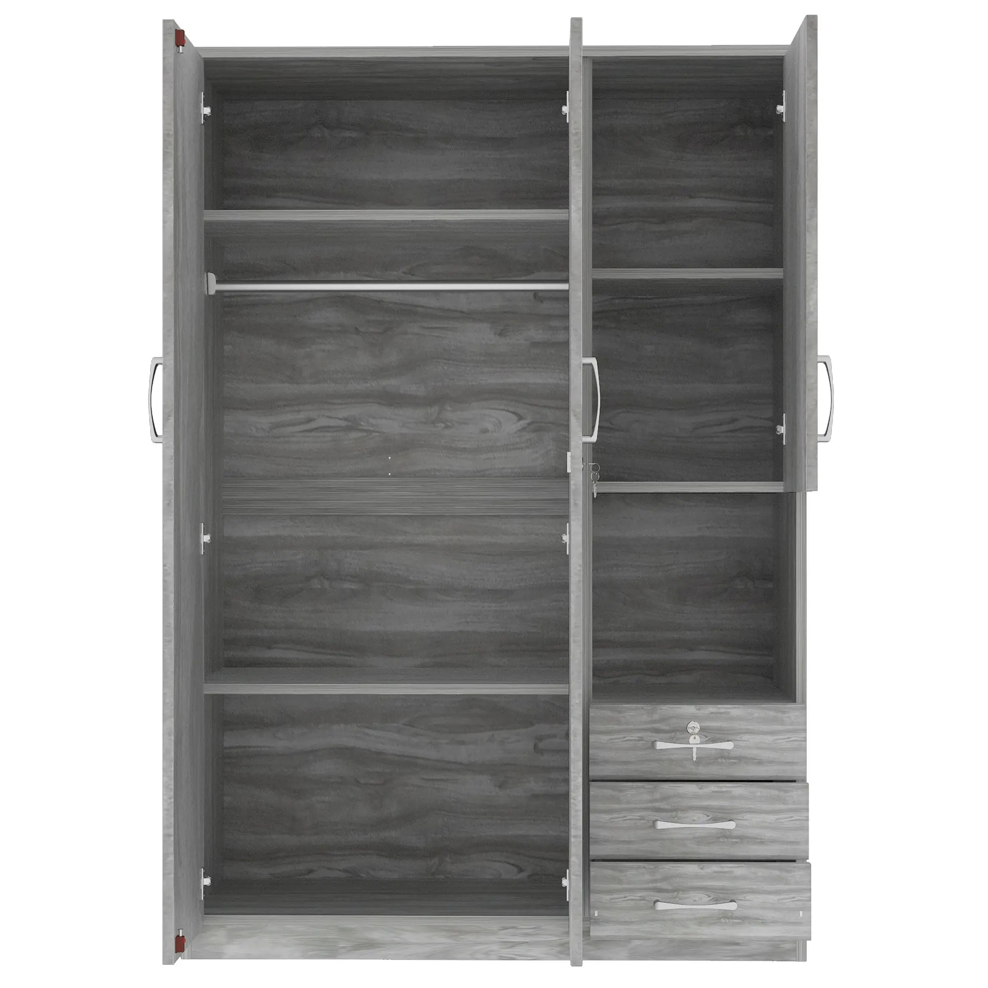 Wooden Wardrobe with Shelves, 3 Drawers, Hanging Rod, 47