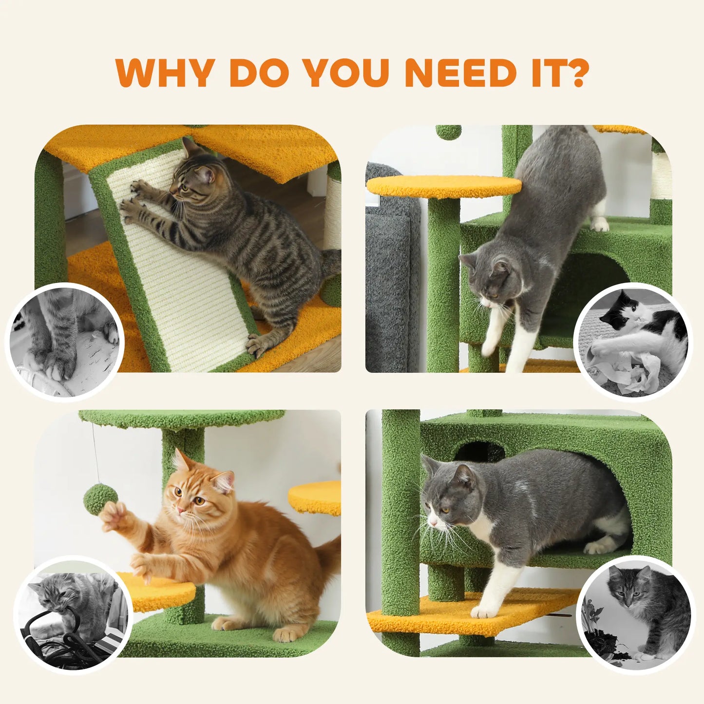 63" Cat Tree, Multi-Level Tower, Scratching Posts, Condos, Bed, Green Multi-Level Cat Towers at Gallery Canada