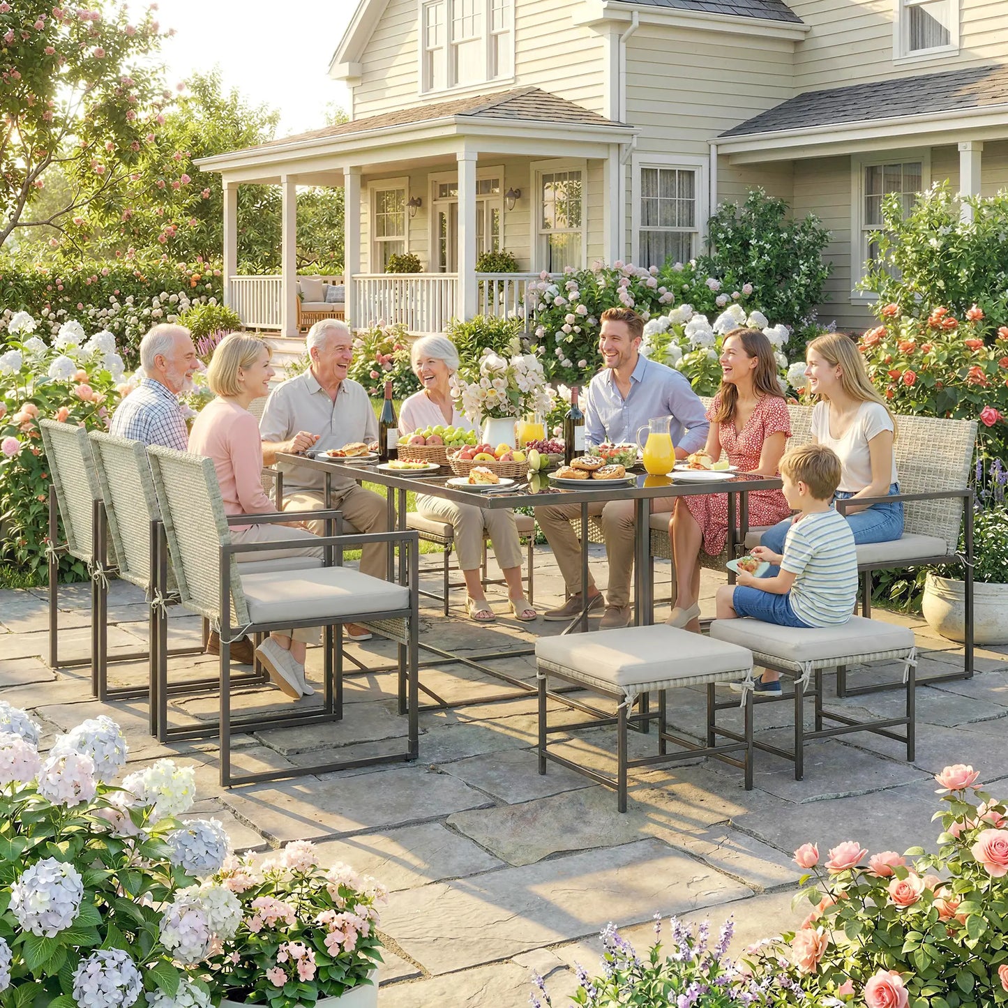 Wicker Patio Dining Set, 6 Armchairs, 4 Stools, Light Grey Outdoor Dining Sets at Gallery Canada