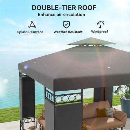 10 x 10 FT Canopy Gazebo, Double Roof With Screen Panels, Dark Grey Gazebos at Gallery Canada