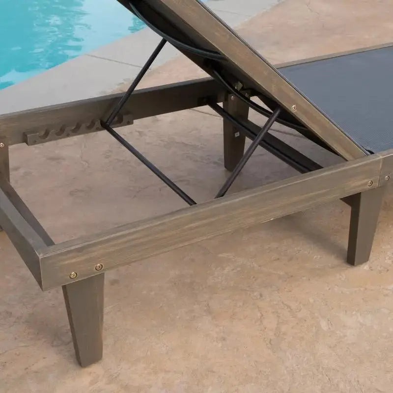 Acacia Chaise Lounge, Adjustable Backrest, Foldable Legs, 78" L x 24" W x 31.5" H, Dark Gray Lounger Chairs at Gallery Canada