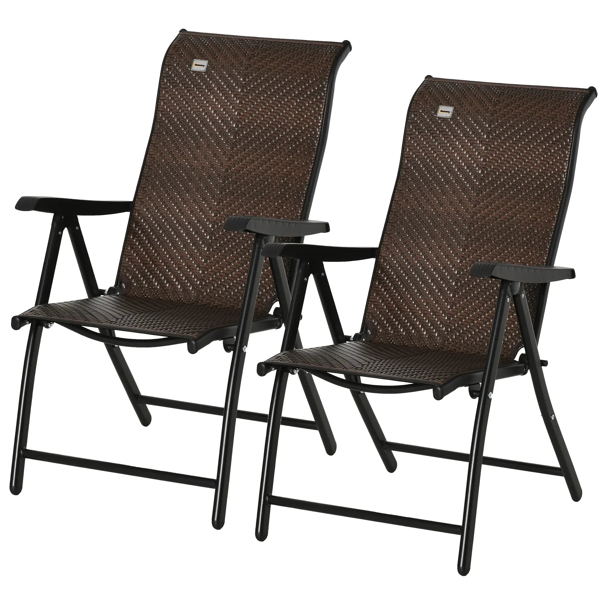 Rattan Reclining Folding Chair Set Of 2, Outdoor Wicker, Brown Foldable Chairs Brown, Black at Gallery Canada