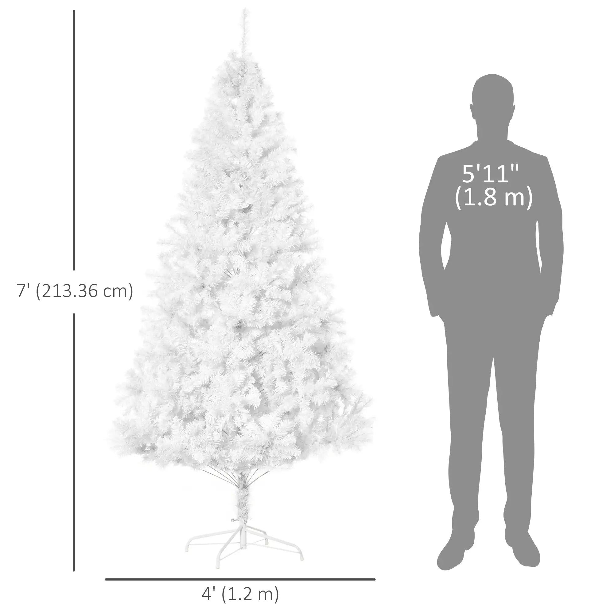 7ft Artificial Christmas Tree, 1230 Branch Tips, Metal Stand, White White Christmas Trees at Gallery Canada