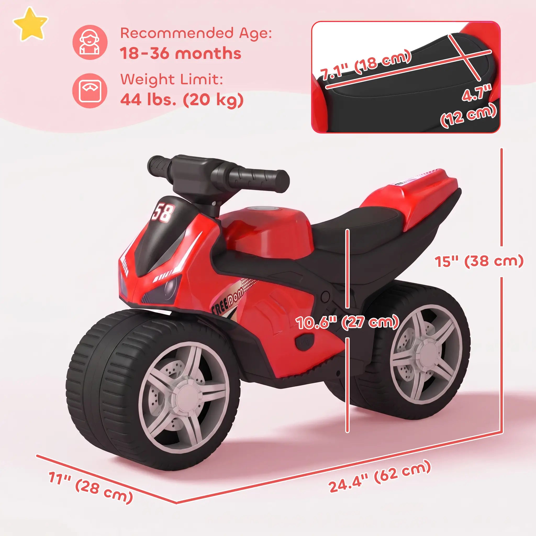 Balance Bike with Music, Wide Tires, Red Riding & Rocking Toys at Gallery Canada