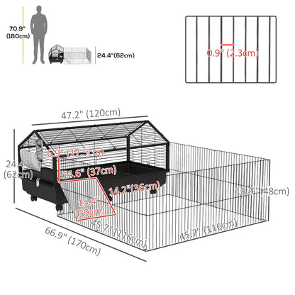 Metal Small Animal Cage, Rabbit Cage, Guinea Pig, Chinchilla, Hedgehog, 47.2" L x 66.9" W x 24.4"H Houses & Habitats at Gallery Canada