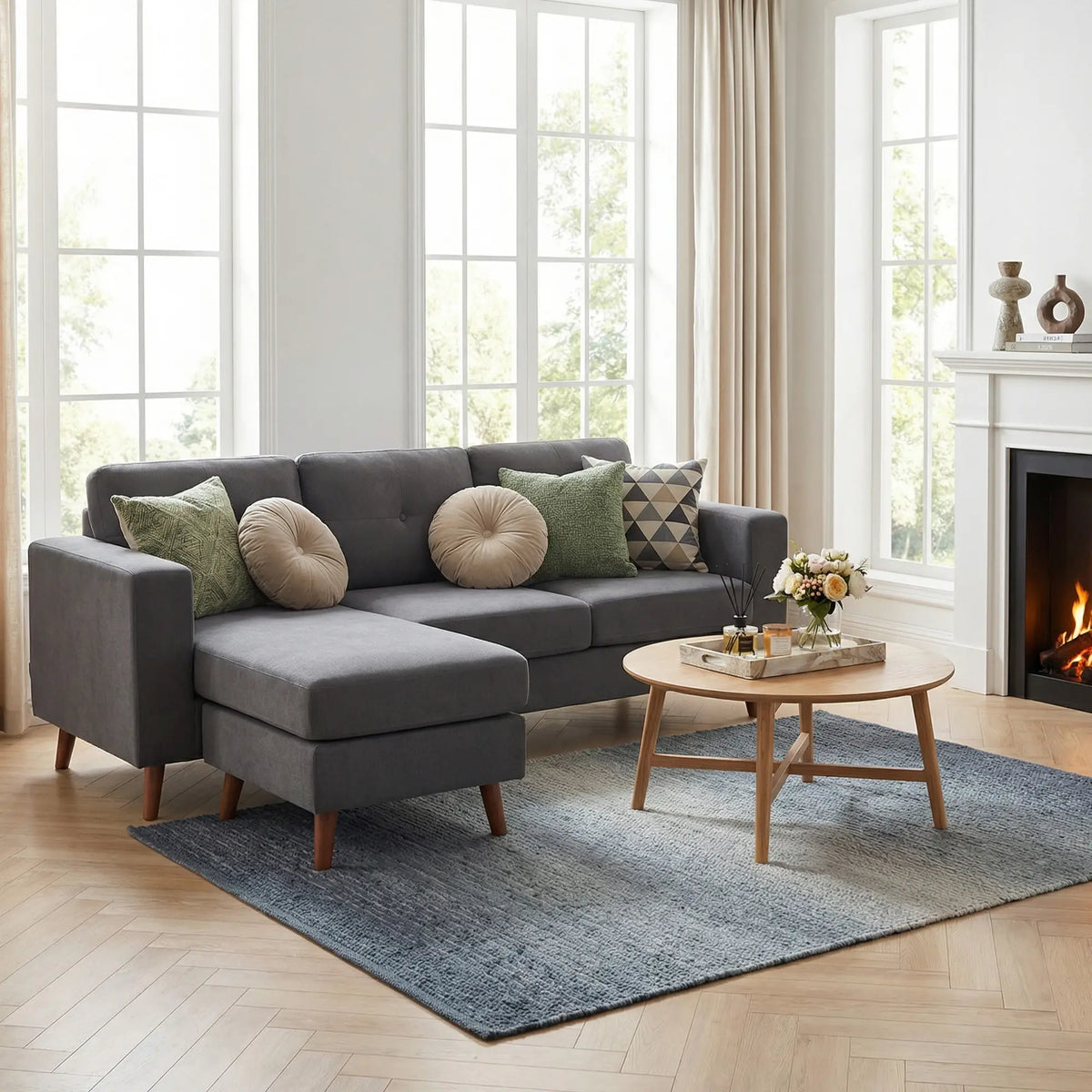 Sectional Sofa with Changeable Chaise, 3 Seat L-Shaped, Dark Grey 3-Seater Sofas at Gallery Canada