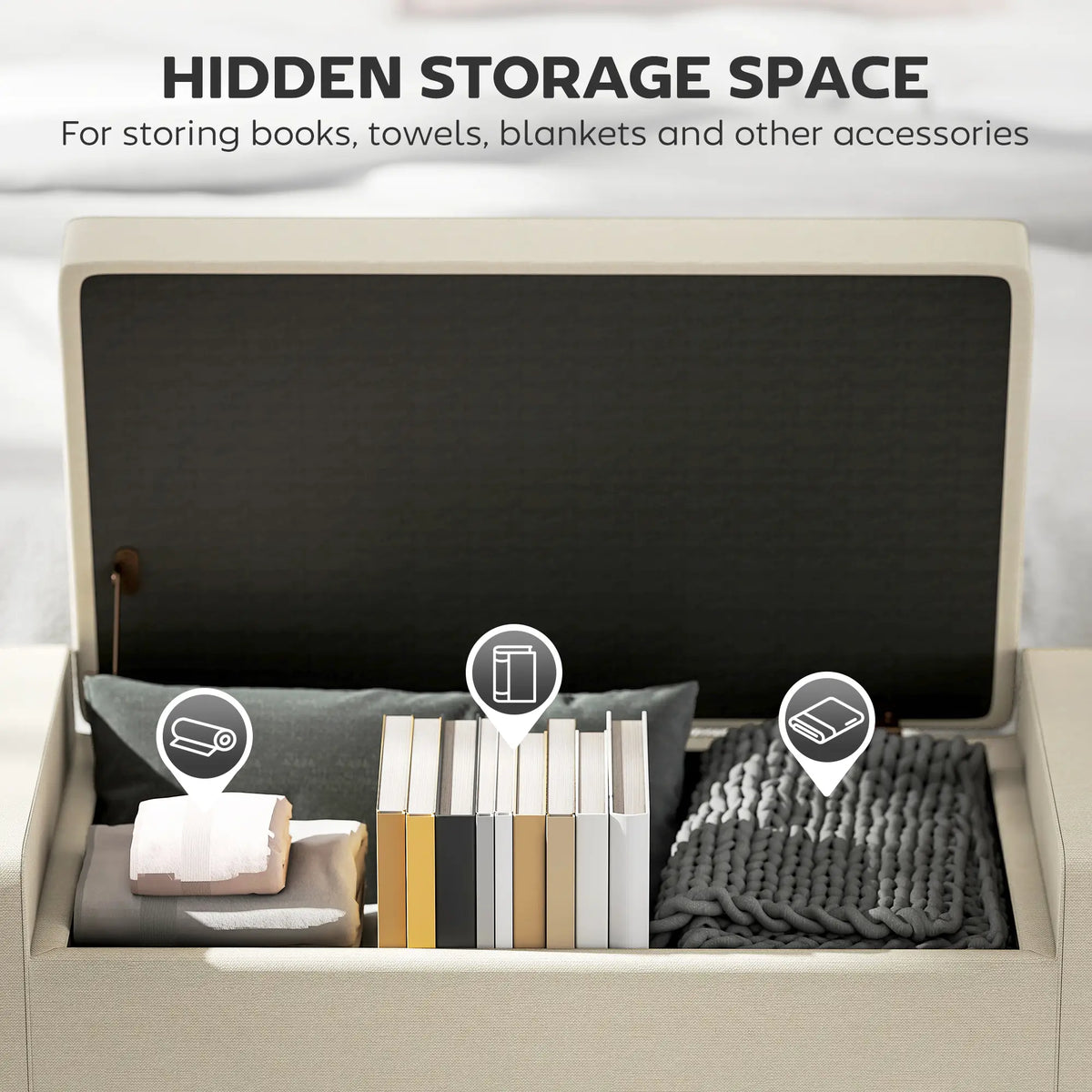36In Storage Ottoman Bench, Wood Frame, Beige Storage Ottomans & Benches at Gallery Canada