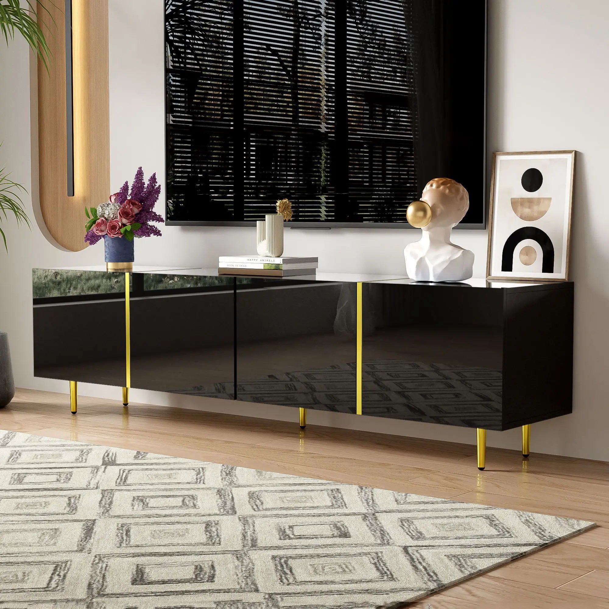 Modern TV Stand, 4 Doors, Soft-Close Hinges, 67