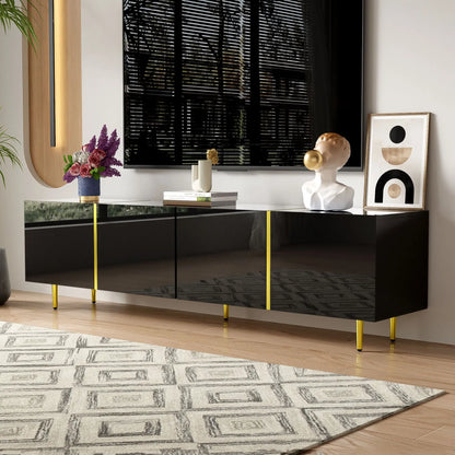 Modern TV Stand, 4 Doors, Soft-Close Hinges, 67" L x 13.5" W x 18" H, Black TV Stands at Gallery Canada