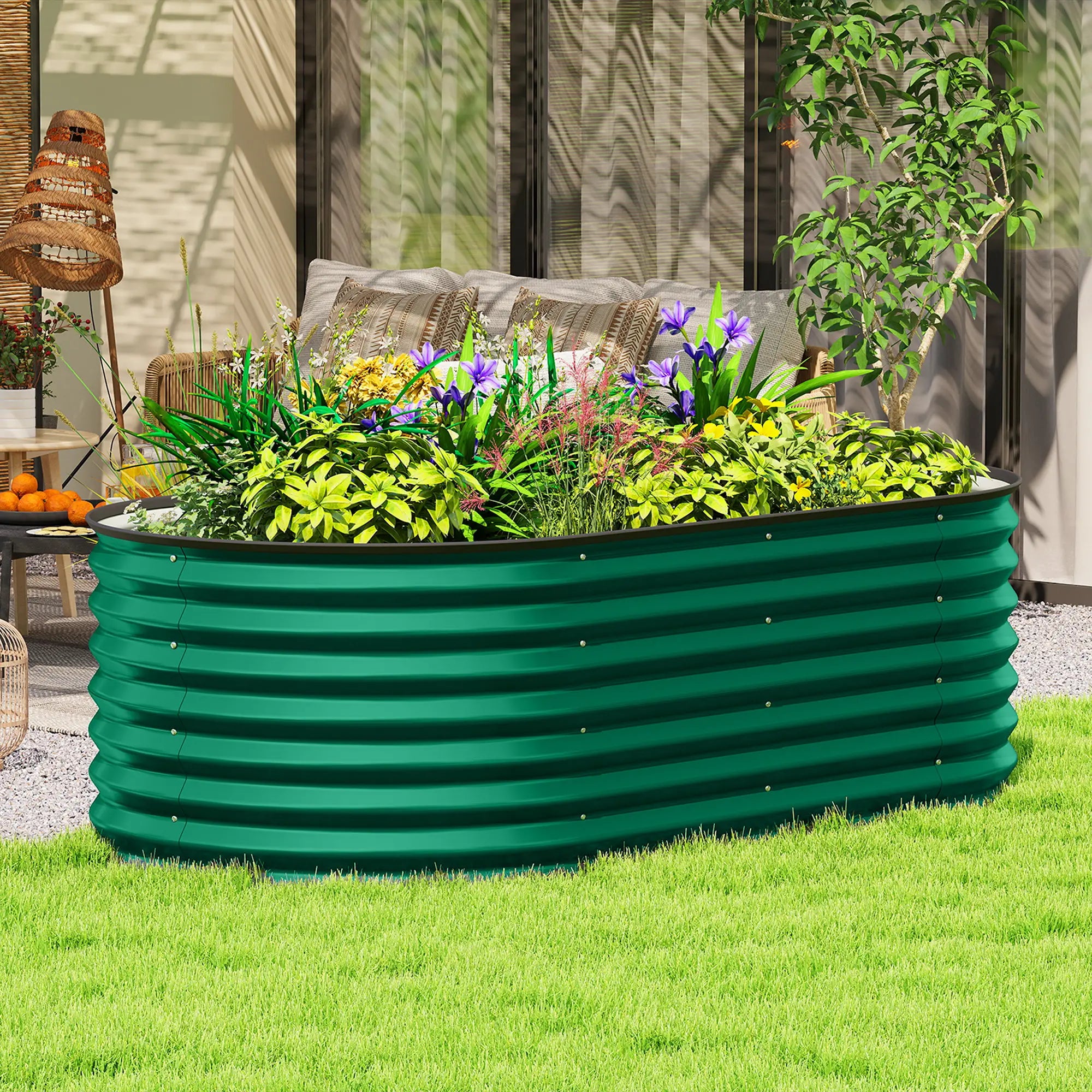 Galvanized Raised Garden Bed, 5 x 2.5 x 2 ft, Oval Planter Box, Dark Green Galvanized Planter Boxes at Gallery Canada