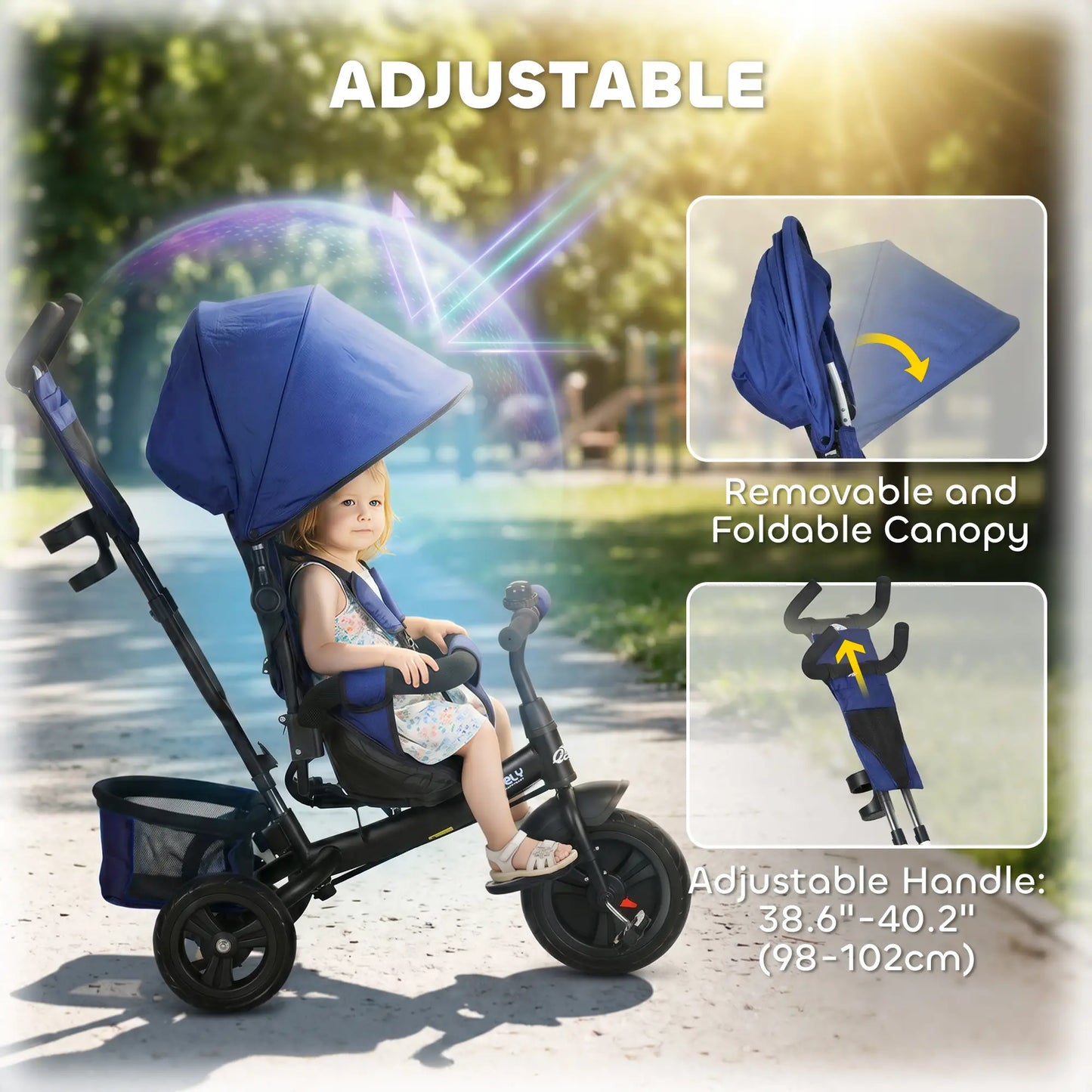 6 in 1 Tricycle for Toddlers, Parent-Push Handle, Dark Blue Tricycles for Kids at Gallery Canada