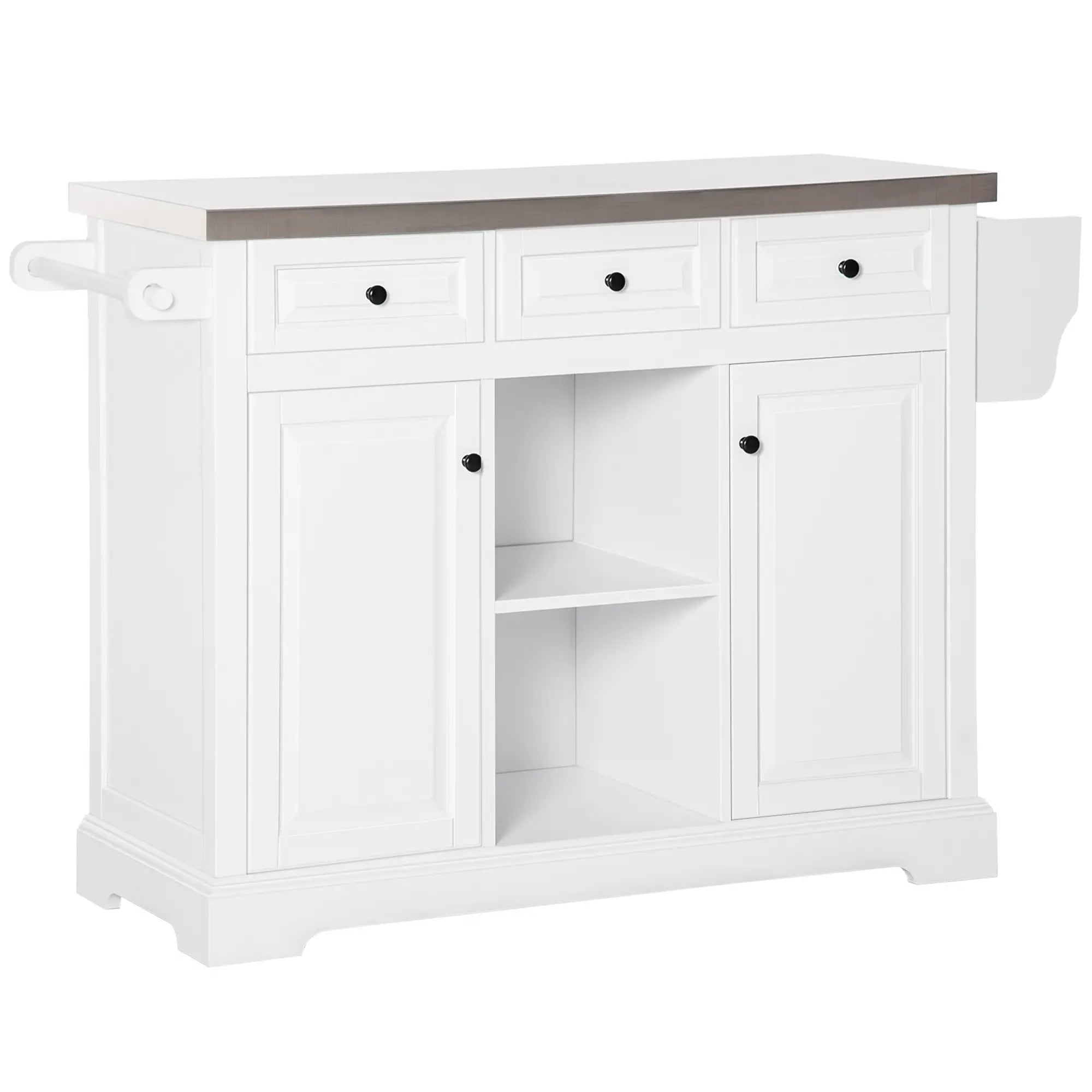 Kitchen Island on Wheels, Stainless Steel Top, Spice Rack, Drawers, White Kitchen Islands & Kitchen Carts at Gallery Canada