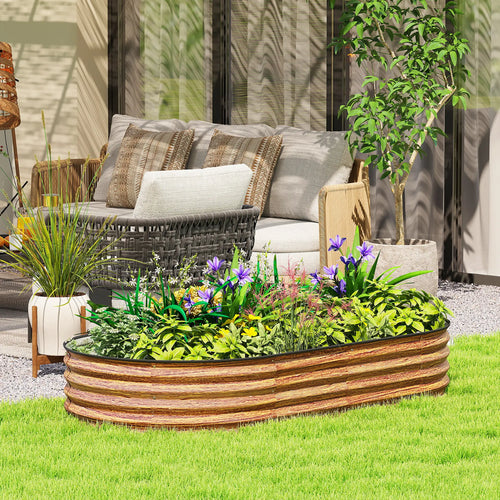 6' x 3' x 1' Galvanized Metal Raised Garden Bed, Brown Outdoor Planter Box, Brown